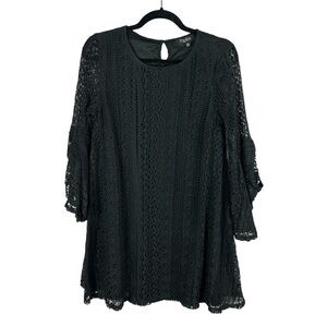 Papillon Witchy Cotton Crochet Bell Sleeve Knit Tunic Top Medium Black